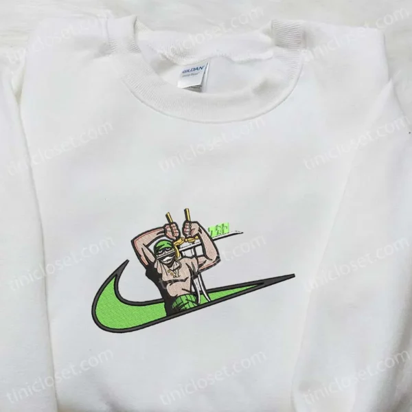 Roronoa Zoro x Swoosh Embroidered Sweatshirt, One Piece Embroidered Shirt, Best Gift for Family