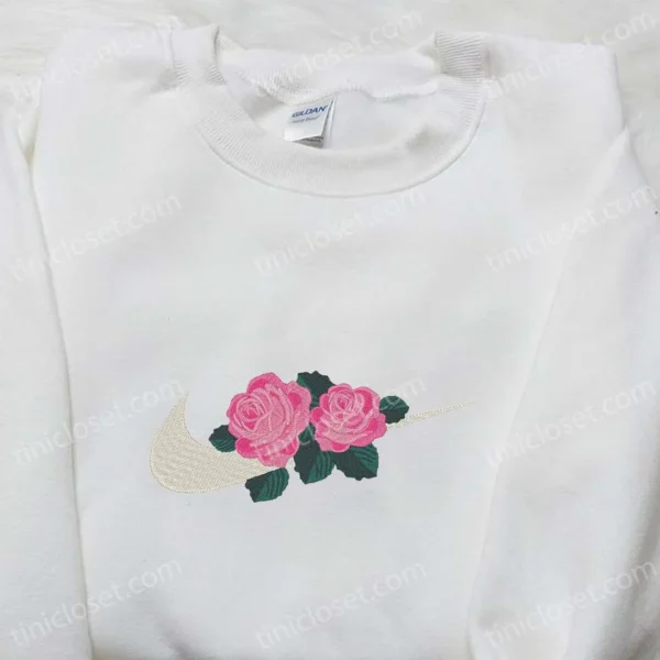 Roses x Nike Swoosh Embroidered Hoodie, Nike Inspired Embroidered Shirt, Best Birthday Gift Ideas