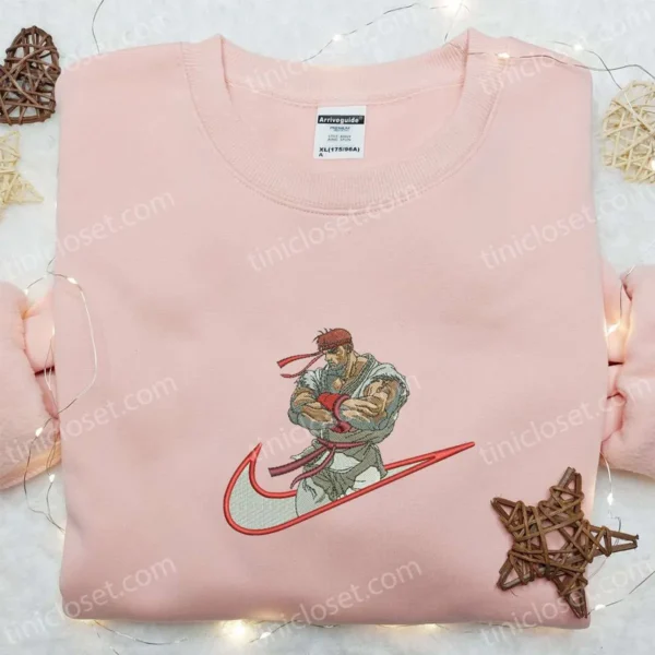Ryu x Swoosh Game Embroidered Sweatshirt, Street Fighte Embroidered Sweatshirt, Nike Inspired Embroidered Hoodie