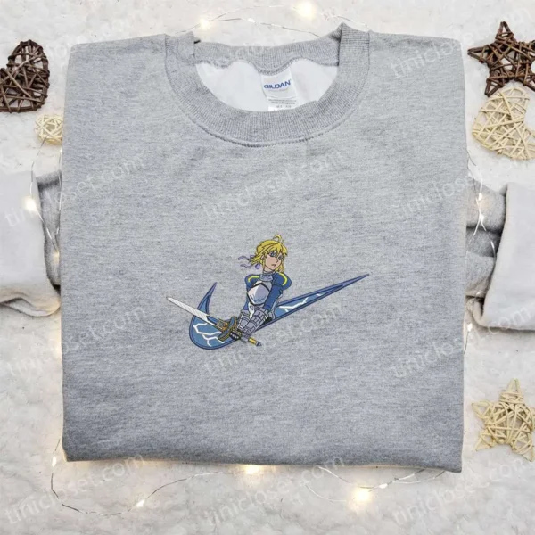 Saber x Swoosh Anime Embroidered Sweatshirt, Nike Inspired Embroidered Shirt, Best Gift Ideas for Family