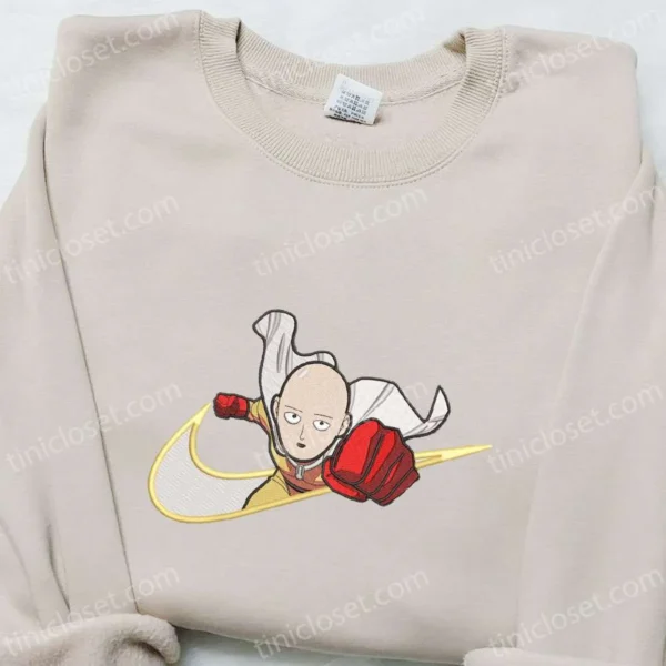 Saitama x Swoosh Anime Embroidered Hoodie, Cool Anime Clothing, Best Gift Ideas for Family
