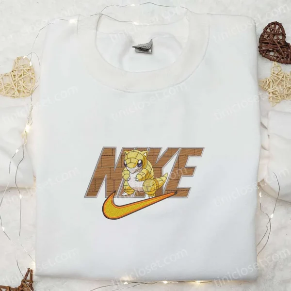 Sandshrew x Nike Embroidered Sweatshirt, Pokemon Embroidered Hoodie, Anime Embroidered Shirt