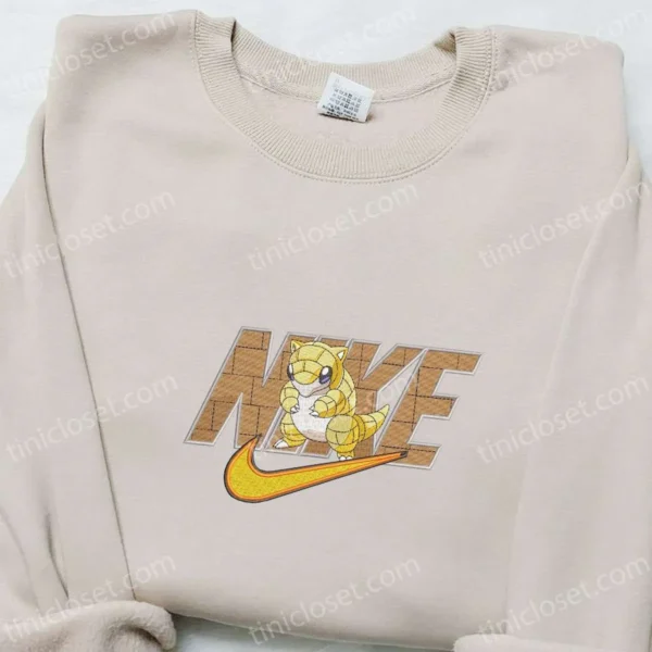 Sandshrew x Nike Embroidered Sweatshirt, Pokemon Embroidered Hoodie, Anime Embroidered Shirt