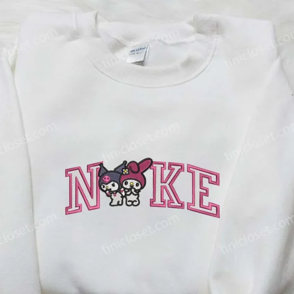 Sanrio Kuromi and Melody x Nike Embroidered Sweatshirt, Hello Kitty Embroidered Shirt, Nike Inspired Embroidered Shirt
