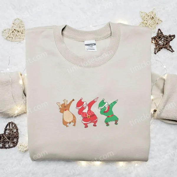 Santa Claus Elf Dabbing Christmas Embroidered Sweatshirt, Merry Christmas Embroidered Shirt, Best Christmas Day Gift Ideas