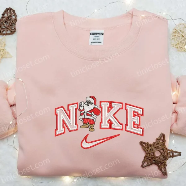 Santa Claus x Nike Embroidered Hoodie, Christmas Embroidered Sweatshirt, Custom Embroidered Hoodie
