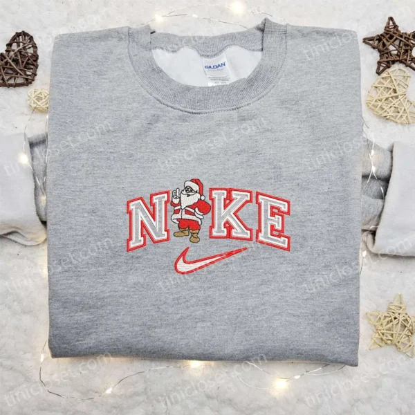 Santa Claus x Nike Embroidered Hoodie, Christmas Embroidered Sweatshirt, Custom Embroidered Hoodie