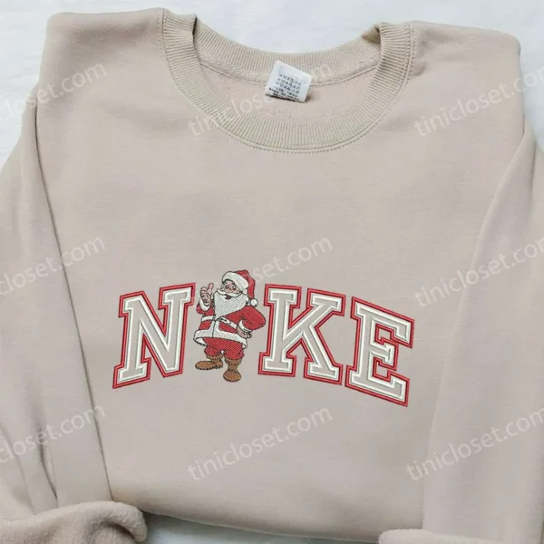 Santa Claus x Nike Embroidered Sweatshirt, Nike Inspired Embroidered Shirt, Best Christmas Gift Ideas