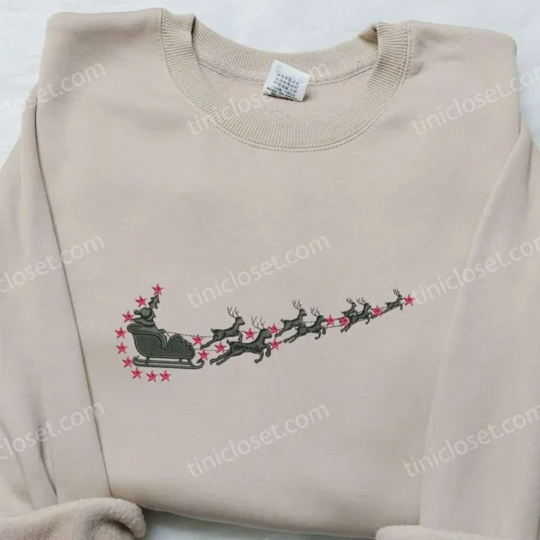 Santa Claus x Nike Swoosh Embroidered Sweatshirt, Nike Inspired Embroidered Shirt, Best Christmas Gift Ideas