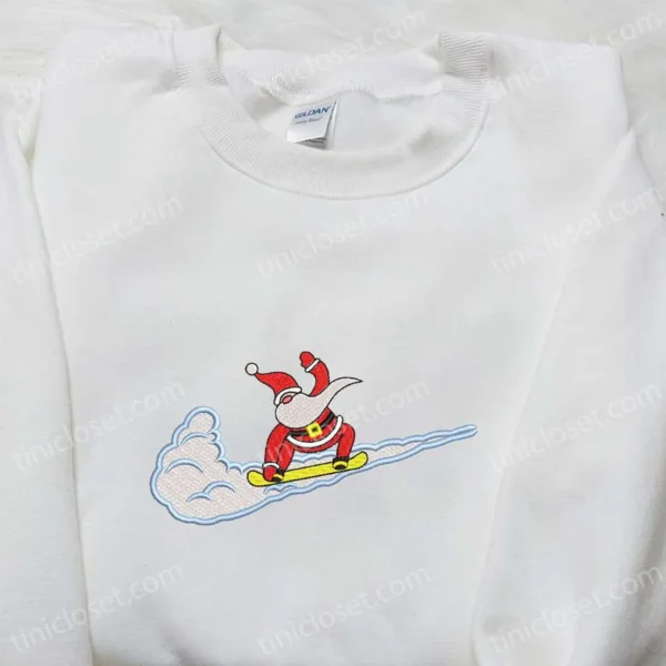 Santa Claus x Swoosh Embroidered Hoodie, Christmas Embroidered Sweatshirt, Custom Embroidered Hoodie