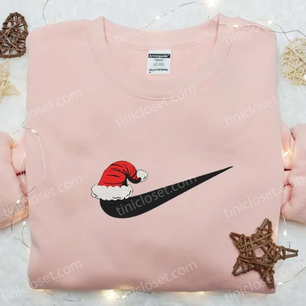 Santa Hat x Swoosh Embroidered Sweatshirt, Christmas Embroidered Shirt, Best Christmas Gift Ideas for Family