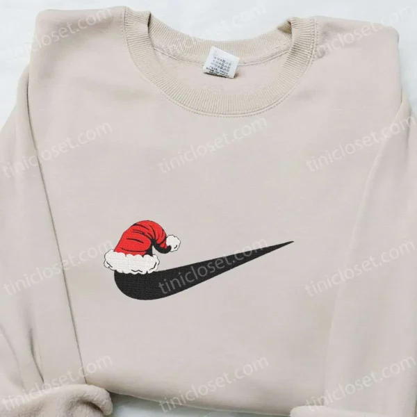 Santa Hat x Swoosh Embroidered Sweatshirt, Christmas Embroidered Shirt, Best Christmas Gift Ideas for Family