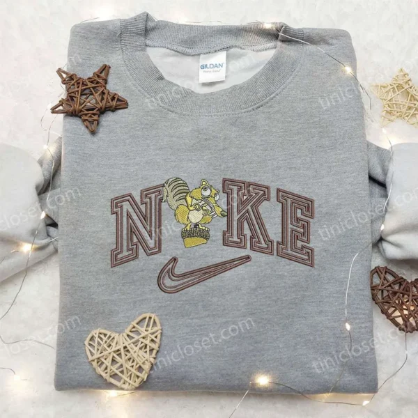 Scrat x Nike Embroidered Shirt, Ice Age Embroidered Shirt, Custom Nike Embroidered Shirt
