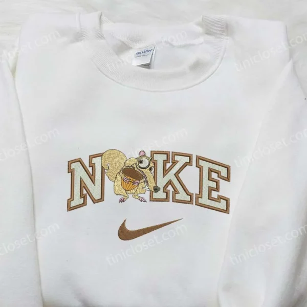 Scrat x Nike Embroidered Sweatshirt, Ice Age Disney Embroidered Shirt, Nike Inspired Embroidered Shirt