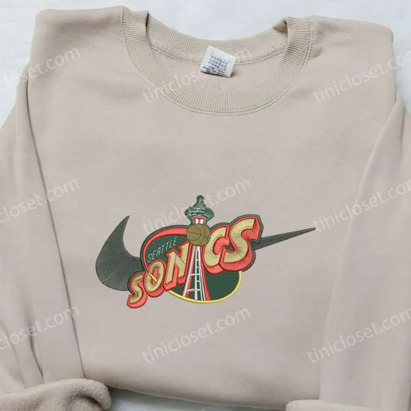 Seatle Supersonics x Nike Embroidered Sweatshirt, NBA Sport Team Embroidered Shirt, Nike Inspired Embroidered Shirt