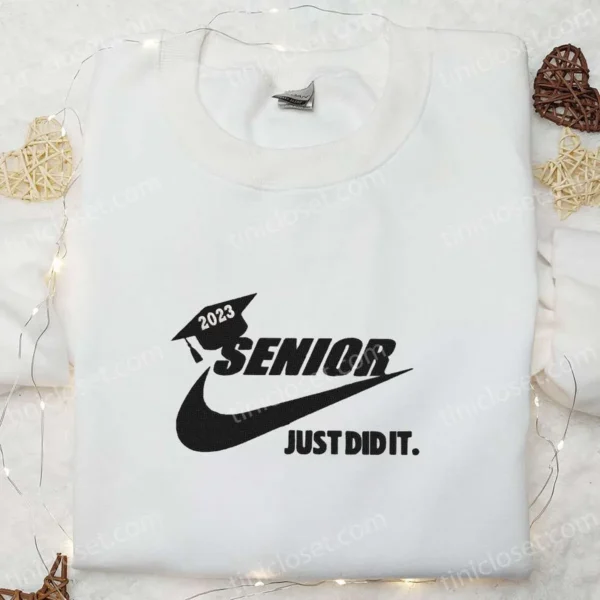 Senior 2023 x Nike Embroidered Hoodie, Back to School Embroidered Shirt, Best Gift Ideas for Family