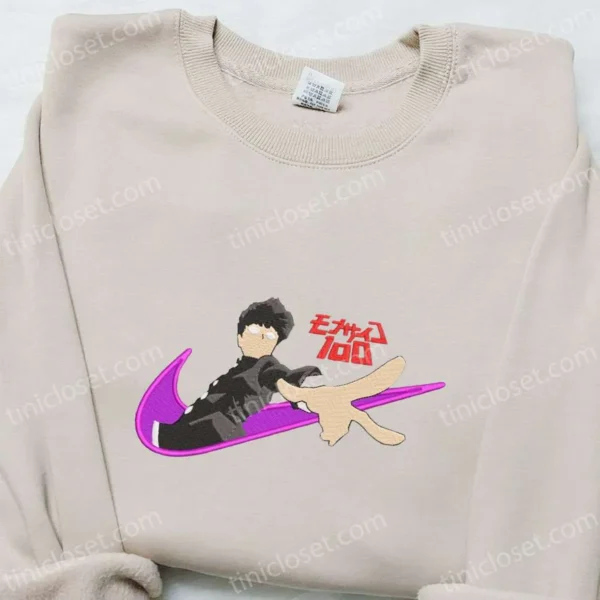 Shigeo Kageyama x Swoosh Anime Embroidered Sweatshirt, Cool Anime Clothing, Best Gift Ideas for Family