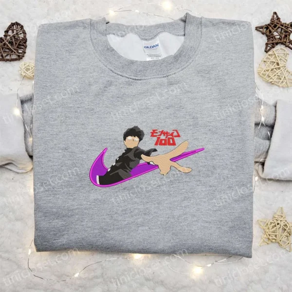 Shigeo Kageyama x Swoosh Anime Embroidered Sweatshirt, Cool Anime Clothing, Best Gift Ideas for Family