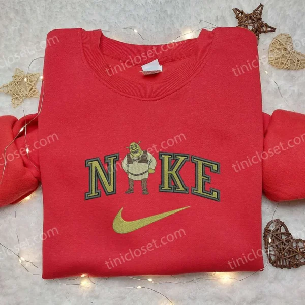 Shrek x Nike Embroidered Sweatshirt, Shrek Cartoon Embroidered Shirt, Nike Inspired Embroidered Shirt