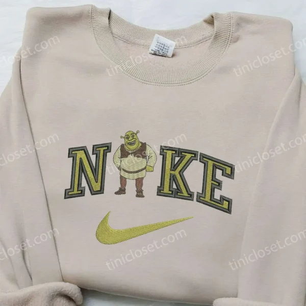 Shrek x Nike Embroidered Sweatshirt, Shrek Cartoon Embroidered Shirt, Nike Inspired Embroidered Shirt