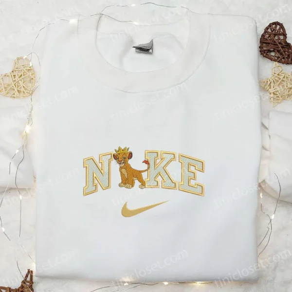 Simba King x Nike Cartoon Embroidered Sweatshirt, Nike Inspired Embroidered Shirt, Best Gift Ideas for Family