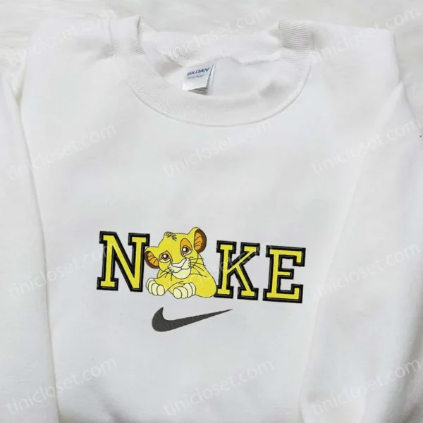Simba x Nike Cartoon Embroidered Shirt, Nike Inspired Embroidered Shirt, Best Gift for Family