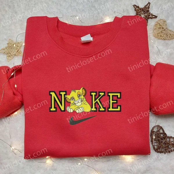 Simba x Nike Cartoon Embroidered Shirt, Nike Inspired Embroidered Shirt, Best Gift for Family