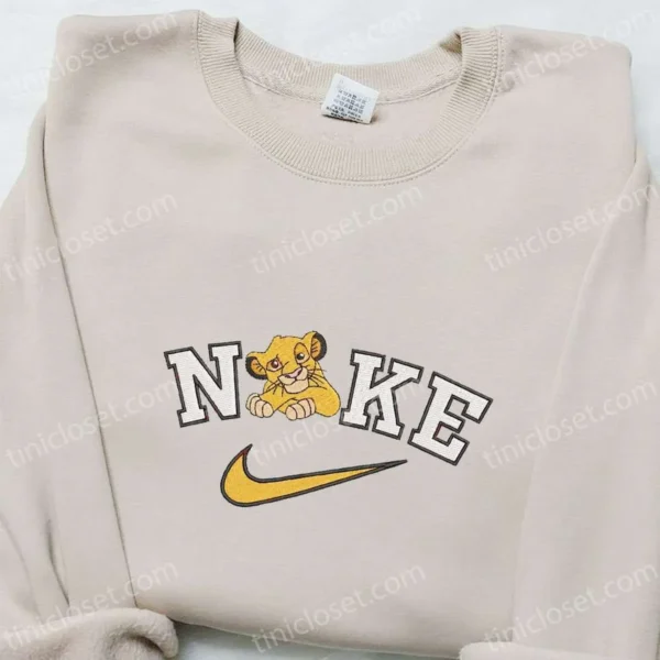 Simba x Nike Cartoon Embroidered Sweatshirt, Disney Characters Embroidered Shirt, Custom Embroidered Shirt