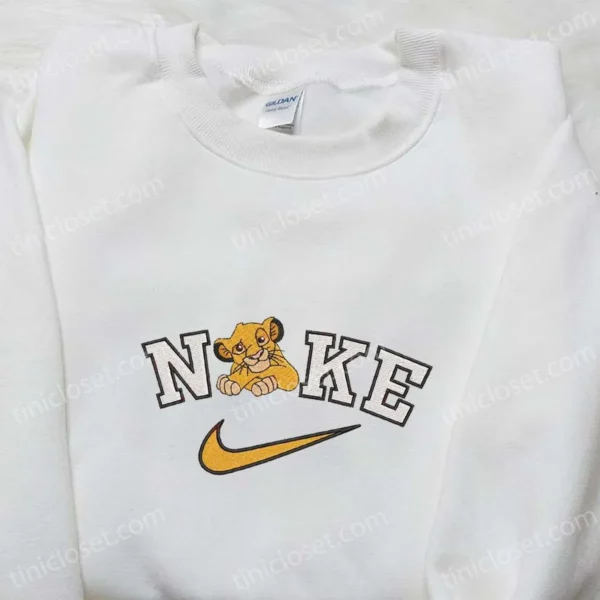 Simba x Nike Cartoon Embroidered Sweatshirt, Disney Characters Embroidered Shirt, Custom Embroidered Shirt