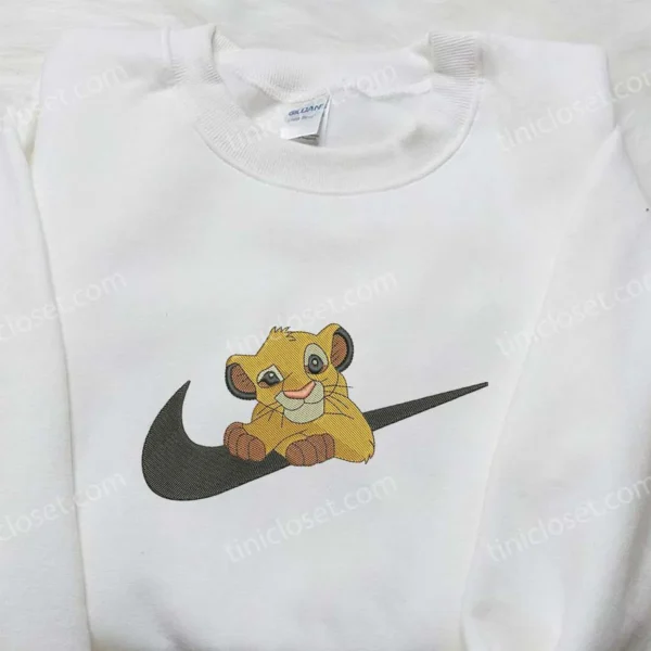 Simba x Nike Swoosh Embroidered Sweatshirt, The Lion King Disney Embroidered Shirt, Nike Inspired Embroidered Shirt