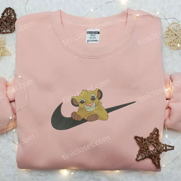 Simba x Nike Swoosh Embroidered Sweatshirt, The Lion King Disney Embroidered Shirt, Nike Inspired Embroidered Shirt