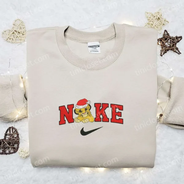 Simba Xmas Hat x Nike Christmas Embroidered Sweatshirt, Disney Characters Movie Merry Christmas Embroidered Shirt, Best Christmas Day Gift Ideas