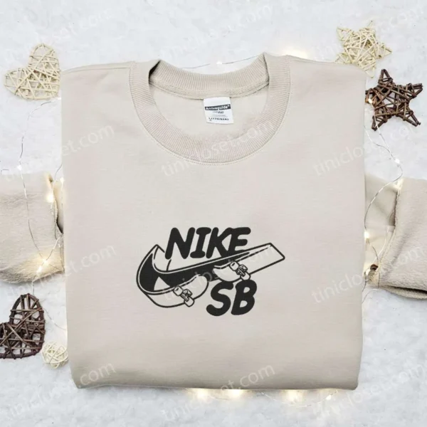 Skateboard x Swoosh Embroidered Sweatshirt, Nike Inspired Embroidered Shirt, Best Gift Ideas for Family