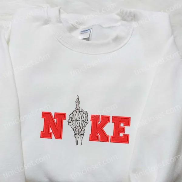 Skeleton Hand x Nike Embroidered Sweatshirt, Halloween Embroidered Shirt, Nike Inspired Embroidered Shirt