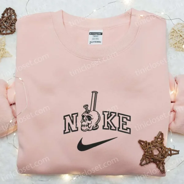 Skull Smoking Pipe x Nike Embroidered Shirt, Nike Inspired Embroidered Hoodie, Best Gifts For Family