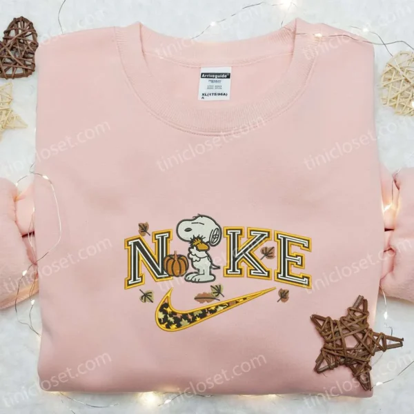 Snoopy And Woodstock Fall Pumpkin x Nike Embroidered Shirt, The Peanuts Cartoon Embroidered Hoodie, Nike Inspired Embroidered Sweatshirt
