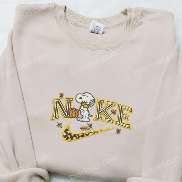 Snoopy And Woodstock Fall Pumpkin x Nike Embroidered Shirt, The Peanuts Cartoon Embroidered Hoodie, Nike Inspired Embroidered Sweatshirt