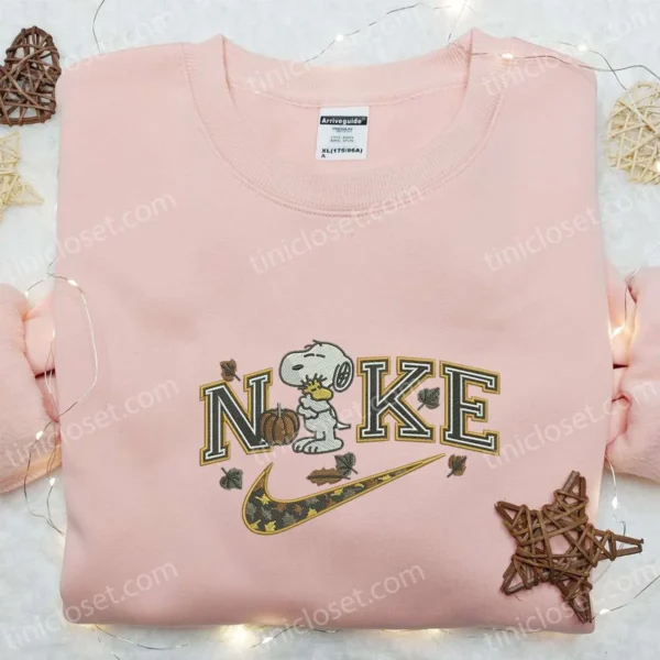 Snoopy Woodstock and Pumpkin Autumn x Nike Embroidered Sweatshirt, Peanuts Disney Embroidered Shirt, Best Halloween Gift Ideas
