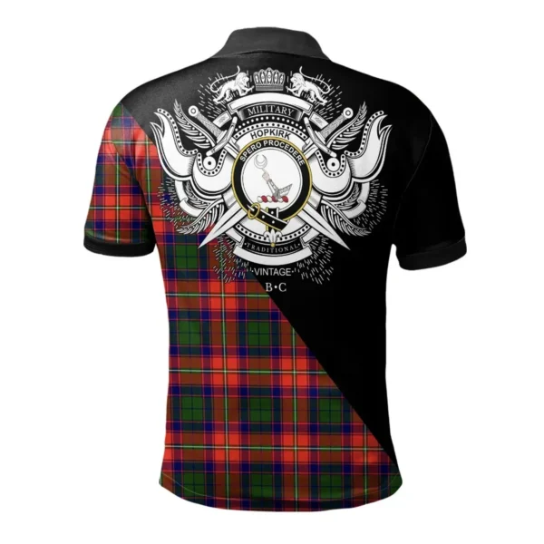 Scottish Hopkirk Clan Crest Tartan Polo Shirt, Long Polo, Zipper Polo - Military Logo