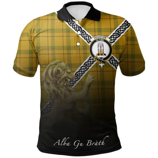 Scottish Houston Clan Crest Tartan Polo Shirt, Long Polo, Zipper Polo - Celtic with Scotland Lion