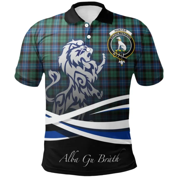 Scottish Hunter Ancient Clan Crest Tartan Polo Shirt, Long Polo, Zipper Polo - Scotland Lion