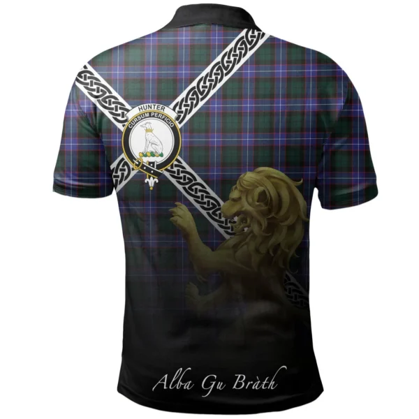 Scottish Hunter Modern Clan Crest Tartan Polo Shirt, Long Polo, Zipper Polo - Celtic with Scotland Lion