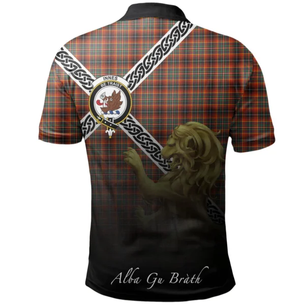 Scottish Innes Ancient Clan Crest Tartan Polo Shirt, Long Polo, Zipper Polo - Celtic with Scotland Lion