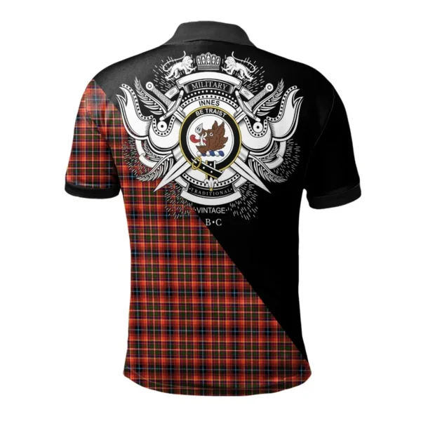 Scottish Innes Modern Clan Crest Tartan Polo Shirt, Long Polo, Zipper Polo - Military Logo