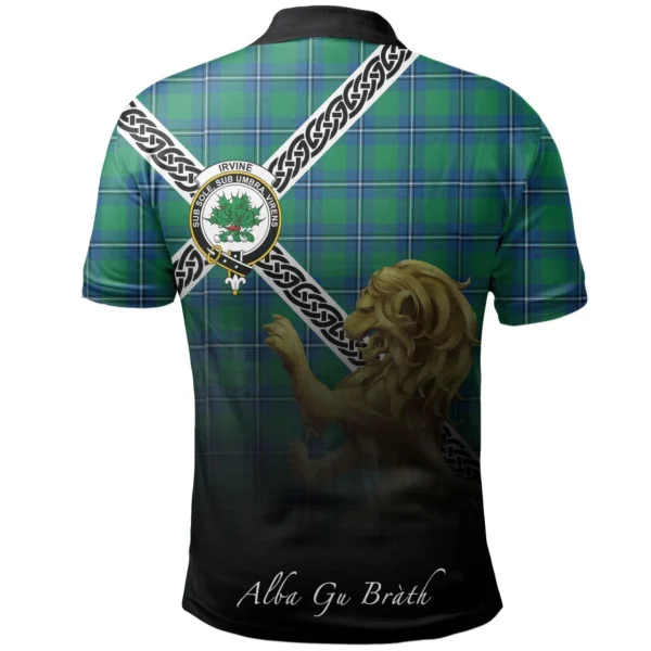 Scottish Irvine Ancient Clan Crest Tartan Polo Shirt, Long Polo, Zipper Polo - Celtic with Scotland Lion