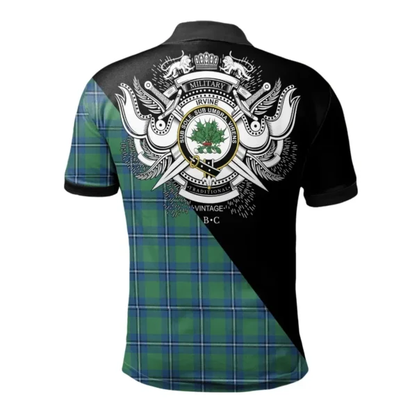 Scottish Irvine Ancient Clan Crest Tartan Polo Shirt, Long Polo, Zipper Polo - Military Logo