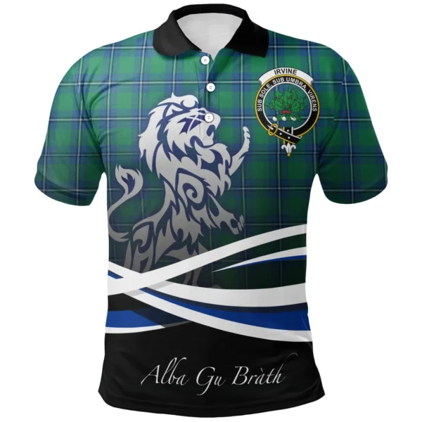 Scottish Irvine Ancient Clan Crest Tartan Polo Shirt, Long Polo, Zipper Polo - Scotland Lion