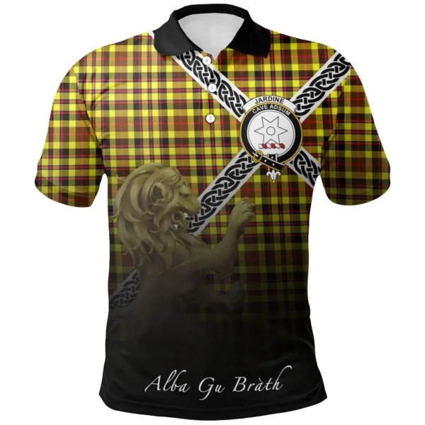 Scottish Jardine Clan Crest Tartan Polo Shirt, Long Polo, Zipper Polo - Celtic with Scotland Lion