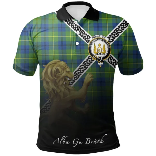 Scottish Johnston Ancient Clan Crest Tartan Polo Shirt, Long Polo, Zipper Polo - Celtic with Scotland Lion