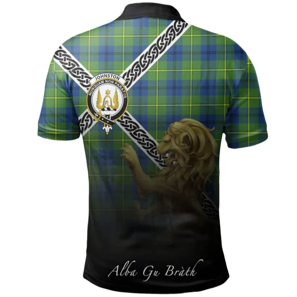 Scottish Johnston Ancient Clan Crest Tartan Polo Shirt, Long Polo, Zipper Polo - Celtic with Scotland Lion